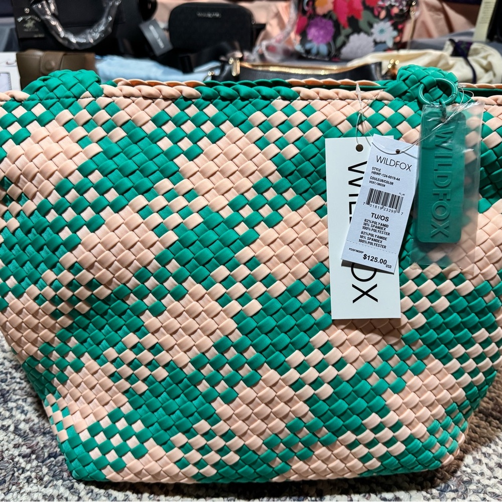 Wildfox Green and Peach Woven Bag - Picture 3 of 6
